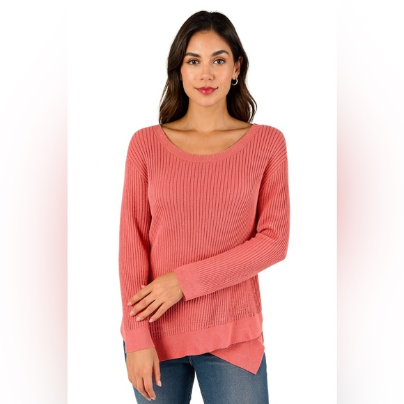 LOFT Coral Long Sleeve Asymmetrical Hem Sweater Size M - Picture 3 of 17